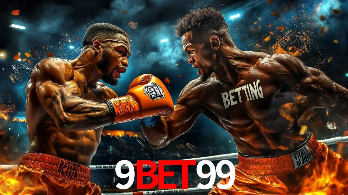 Dois boxeadores em uma luta intensa e explosiva, representando a adrenalina e as oportunidades de apostas em esportes de combate disponíveis na plataforma 9bet99.