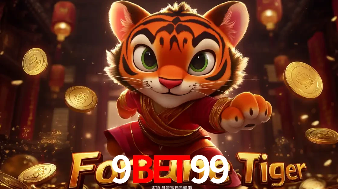 O carismático mascote do jogo de slot Fortune Tiger, um tigre fofo em pose de artes marciais, pronto para trazer sorte e multiplicadores de ganhos no cassino online 9bet99.